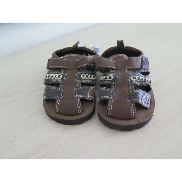 OshKosh B'gosh Boy’s Size 2 Tan/Dark Brown Fisherman Hook n Loop Strap Sandal - Picture 1 of 7
